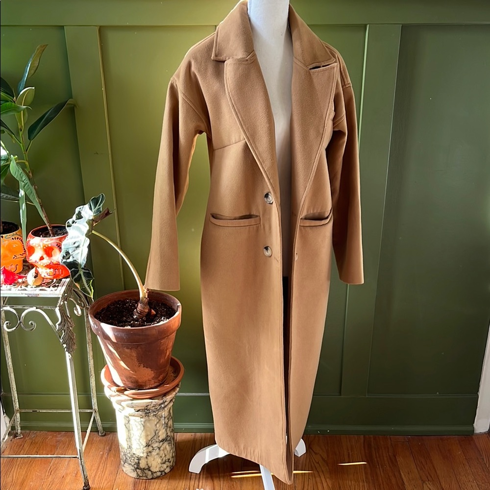 LAST CHANCE! Lassiva Camel Tan Full Length Long Oversized Coat Cotton Wool Blend